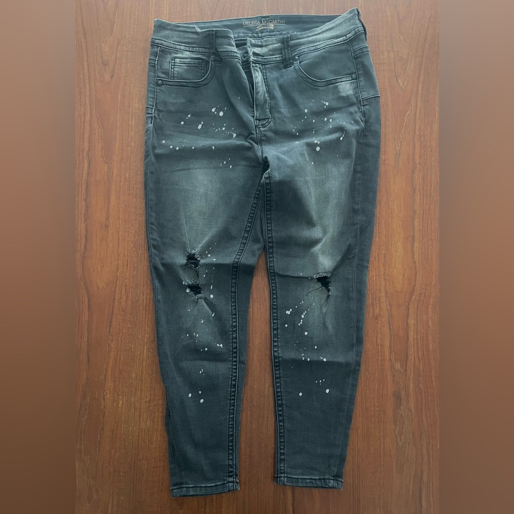 Melissa McCarthy Seven7 distressed charcoal jeans 14W